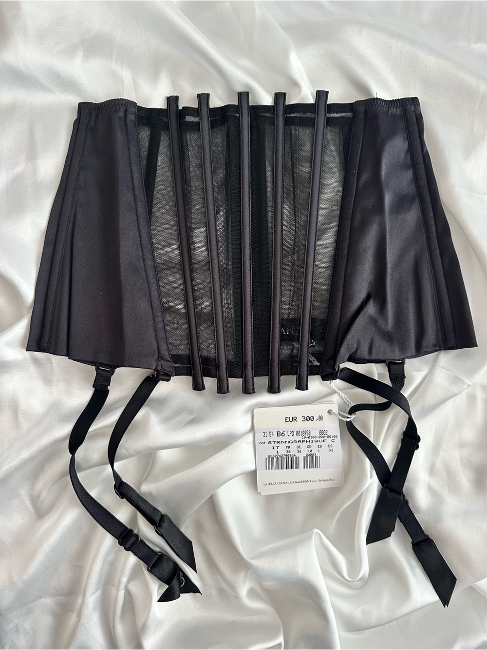 La Perla Black Silk and Mesh Corset Garter Belt